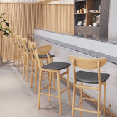 Tory 簡約風實木皮革座墊高腳酒吧吧檯椅